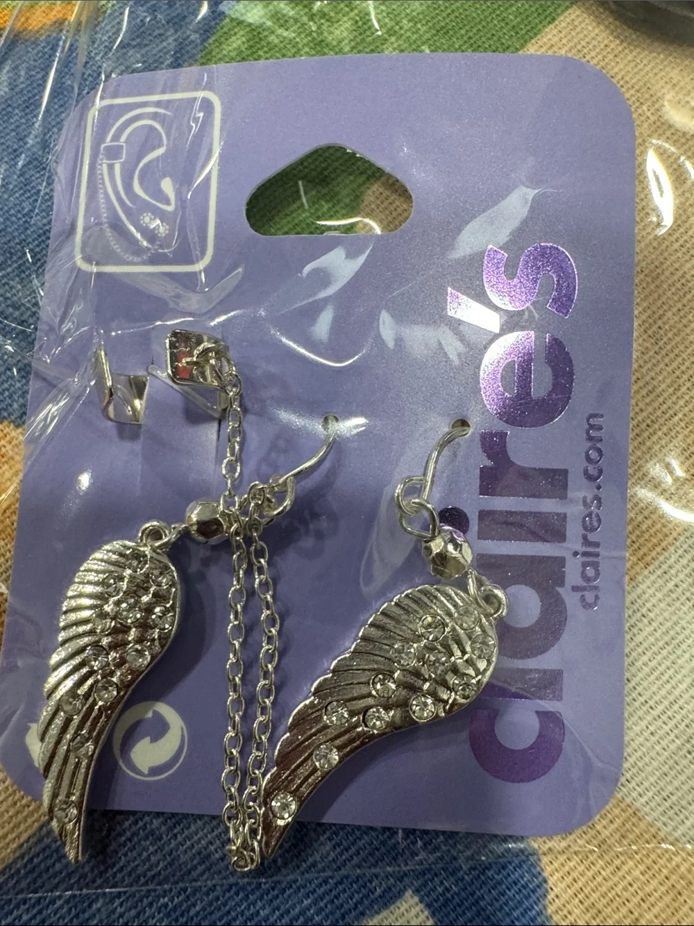 Claire's Silver Wing Dangle Earrings with Rhinestones